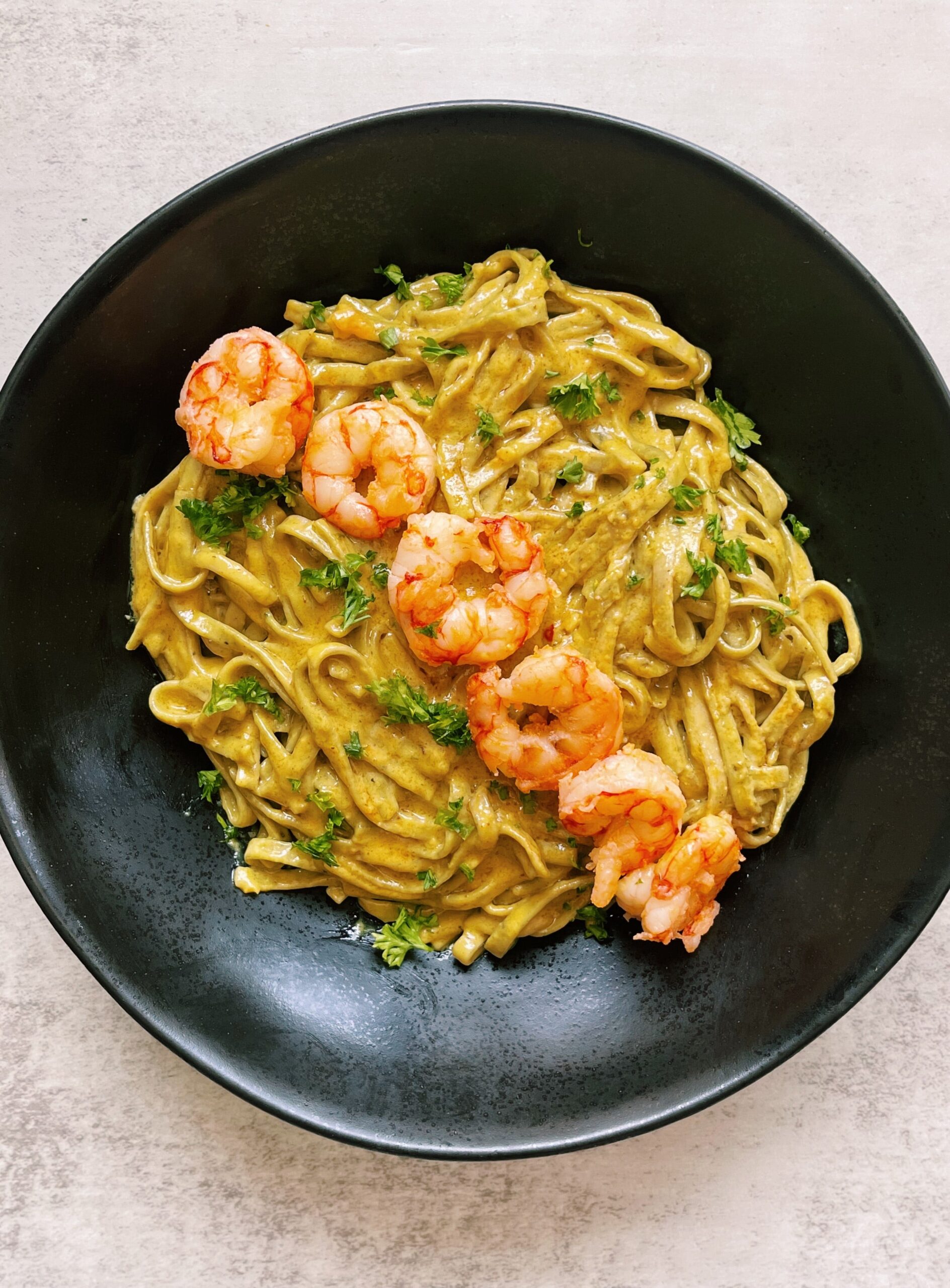 Creamy Shrimp Linguine with Yellow Curry Sauce