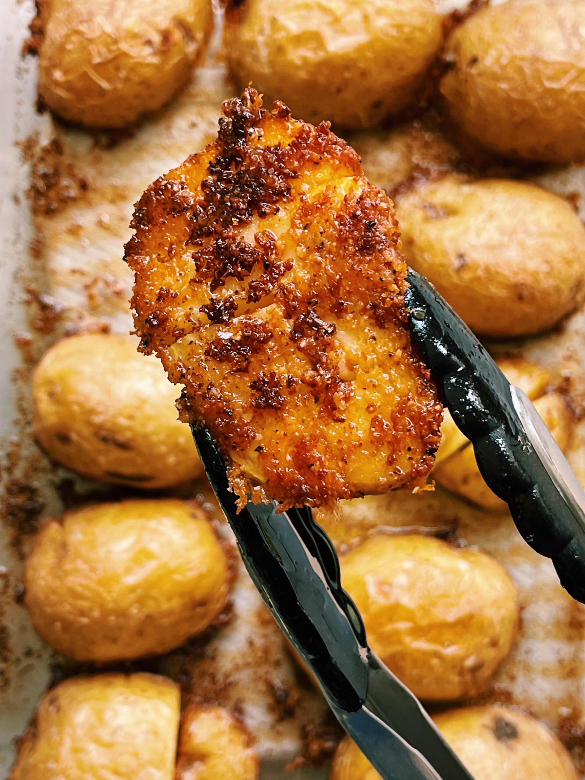 Oven Roasted Crispy Parmesan Crusted Potatoes- Easy One Pan Side Dish