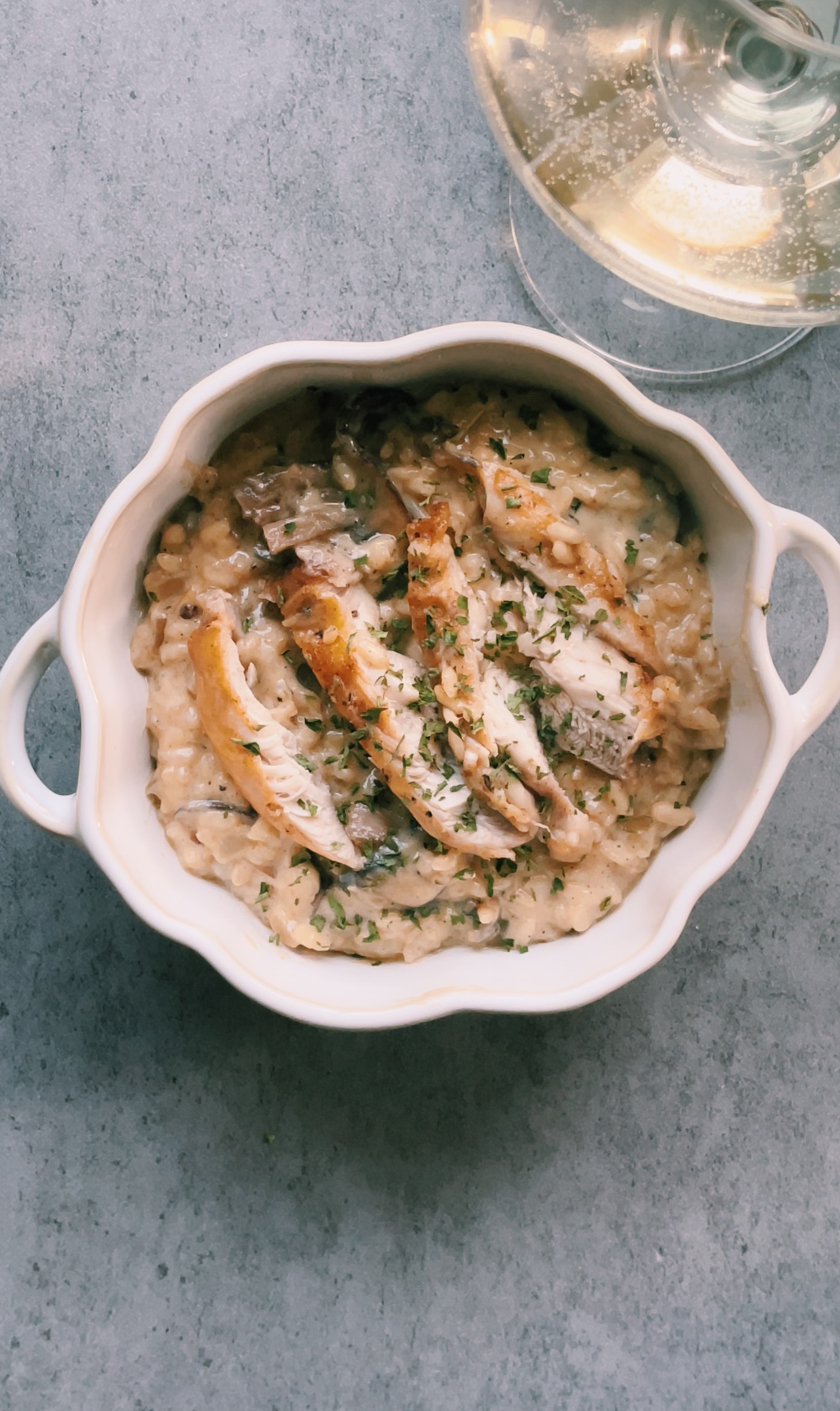 Creamy Parmesan Mushroom White Wine Risotto with Chicken - Kelsey's Food  Reviews